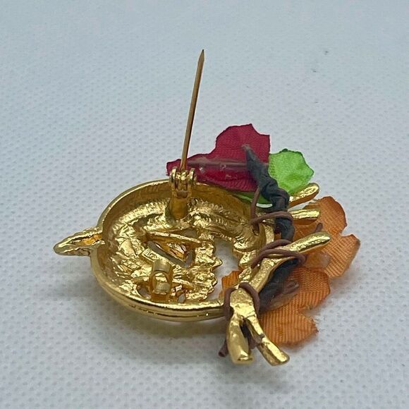 Vintage Gold Jack-O-Lantern Fall Halloween Crystal Pumpkin Brooch Pin - Picture 5 of 5